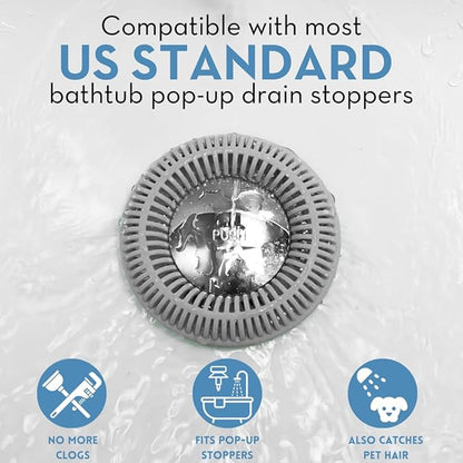 Hair Catcher for Shower Drain & Bathtub – TubRing Pop-Up Drain Protector & Strainer, Reusable Silicone Stopper for Bathroom Clog Prevention, Fits 1.85"–2.16" Drains | Gray