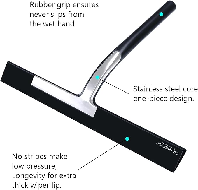 Silicone Rubber Blade & Hook Shower Window Squeegee 11" in Width Silicone Car Squeegee Bathroom Squeegee for Shower Squeegee for Shower Doors Car Window-Black