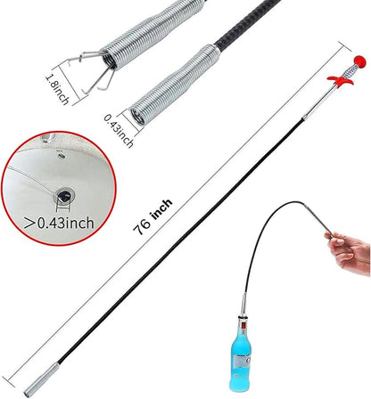 Drain Snake for Hair Clogs, 76 Inch Plumbing Auger Tool with Hook, Sink Snake Drain Clog Remover for Tub Pipes