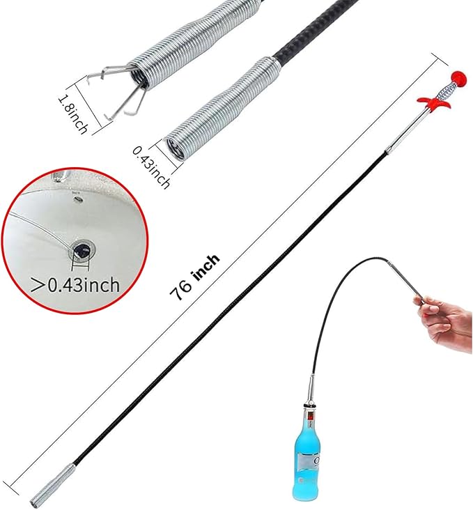 Drain Clog Remover, 79-Inch Flexible Grabber Claw Drain Snake, Pipe Cleaner for Kitchen, Bathroom, Tub, Toilet, Sewer, and Gutter