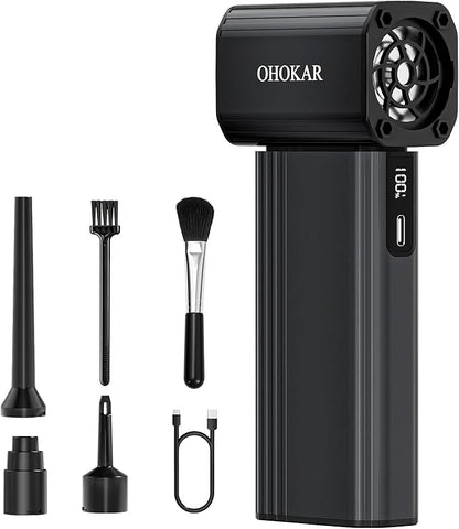 Compressed Air Duster-150000RPM 160W Brushless Motor Metal-Bodied Electric Air Duster, 29.6Wh Rechargeable Cordless Mini Blower, 18W Fast Charging 4-Speed Dust Blower for PC, Keyboard,Car, Home