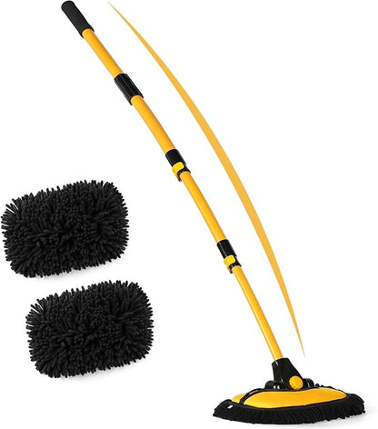 anngrowy 62" Microfiber Car Wash Brush Mop Kit Mitt Sponge with Long Handle,Upgraded 56.7" 15° Curved Car Wash Brush Car Washing Duste Exterior Scratch Free