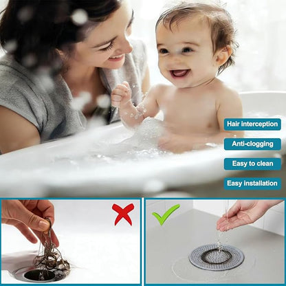 Drain Hair Catcher, 2pcs Round Shower Drain Cover for Bathroom, Drain Strainer, Stainless Steel and Silicone (Round)