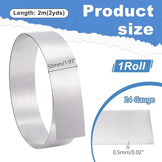PH PandaHall 6.5 FT x 2 Inch Aluminum Flashing Roll Metal Strips 1060 Grade Bendable Pure Aluminium Strip Wire, 0.5mm Aluminum Sheet Metal Raw Roll for Roof Garden DIY Craft, 24 Gauge