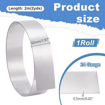 PH PandaHall 6.5 FT x 2 Inch Aluminum Flashing Roll Metal Strips 1060 Grade Bendable Pure Aluminium Strip Wire, 0.5mm Aluminum Sheet Metal Raw Roll for Roof Garden DIY Craft, 24 Gauge