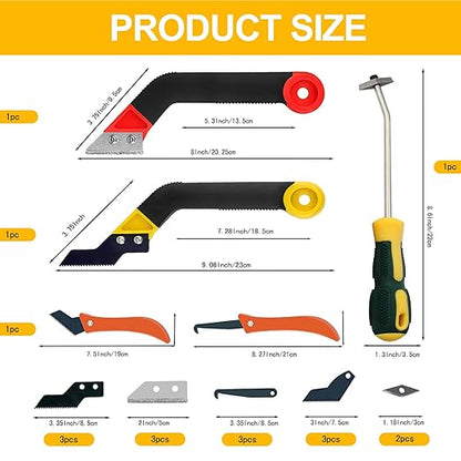 25 Pack Grout Removal Tool Kit, 3 Tile Grout Saws and Grouting and Cleaning Hook Knife with 12 Extra Blades, Grout rake and Caulk Remover Tool for Shower, Bathroom, Ceramic Tile Joint Cleaning