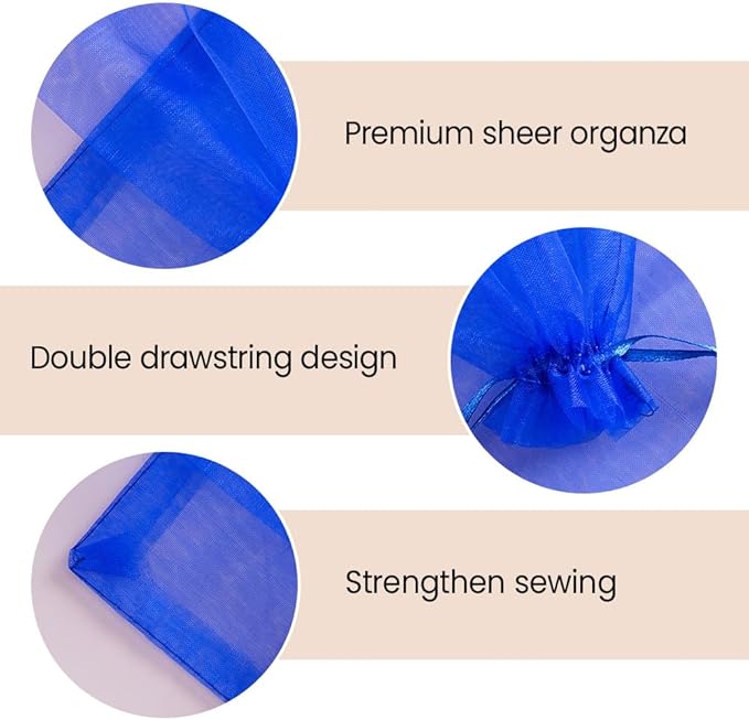 Meowoo 100PCS Organza Bags, 3x4in Small Mesh Bags Drawstring, Mesh Gift Bags Drawstring for Jewelry, Candy, Christmas, Sachets, Bathroom Soaps, Makeup Organza, Wrapping Supplies(Preciousblue)