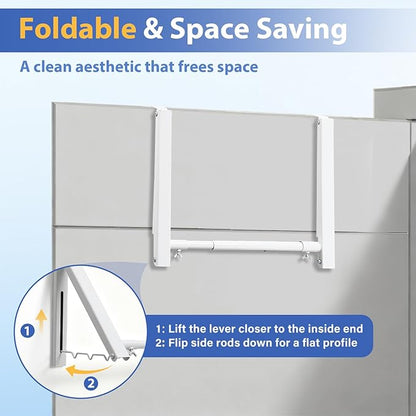 Over The Door Hanger, Foldable Over The Door Drying Rack with 20"-32" Expandable Width, Space Saving Doors Clothes Hanger for Laundry, Bathroom, Apartment, Fits Doors up to 1-1/4”, Metal, White