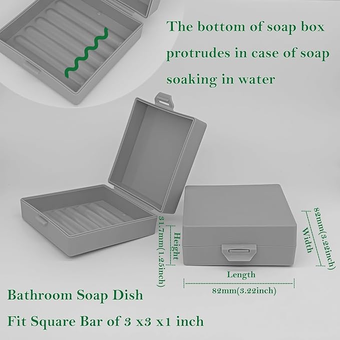 Square Soap Dishes Holder for Shower Travel Container with Lid Lightweight Waterproof Soapbox for Dr. Squatch Men's Bar for Traveling Toiletry Gym Bathroom (Gray)