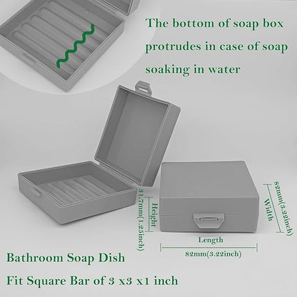 Square Soap Dishes Holder for Shower Travel Container with Lid Lightweight Waterproof Soapbox for Dr. Squatch Men's Bar for Traveling Toiletry Gym Bathroom (Gray)