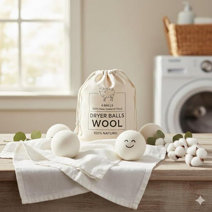 Premium Wool Dryer Balls – 6-Pack 100% Organic New Zealand Wool – Natural Fabric Softener, Hand-Felted, Reusable – Reduces Drying Time, Static & Wrinkles – Eco-Friendly Laundry Solution