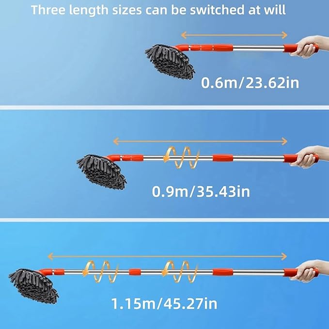 Retractable Car Wash Brush with Long Handle, Rotatable Long Handle Car Cleaning Kit, Brush Duster Scratch Free Cleaning Tool, Car Windshield Window Cleaning Kit, Microfiber Car Duster Dry Towels (3)