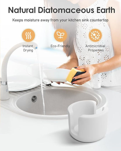 Diatomite Sponge Holder for Kitchen Sink, Quick Dry Diatomaceous Earth Compact Stone Dish Sponge Tray for Countertop