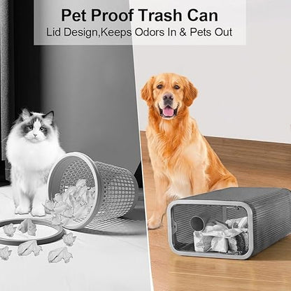 2 Pack Bathroom Trash Can with Lid, 2.6 Gallon Transparent Small Trash Can for Bedroom, Office, Slim Garbage Can with Lid for Narrow Spaces, Modern Decorative Waste Basket, Grey