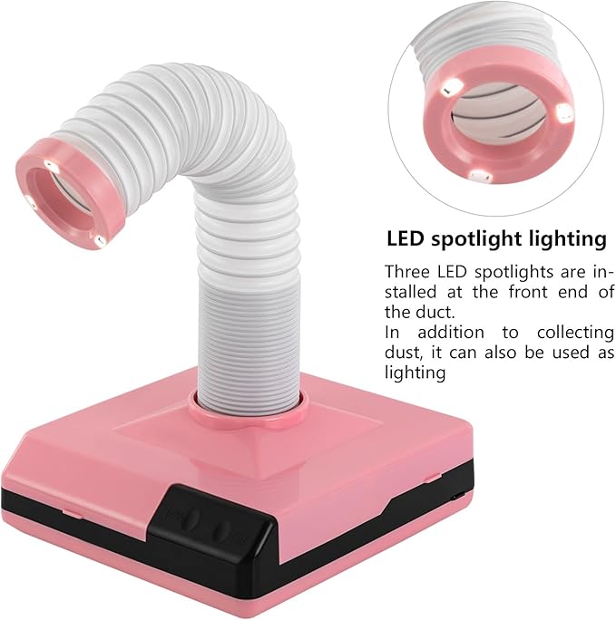 Nail Dust Collector, 60W 2 in 1 Powerful Mini Desktop Vacuum Cleaner, Dental Polishing Dust Collector, Dust Suction Machine with Large Caliber Vacuum Cleaner Hose for Dental Lab Nail Salon (Pink)
