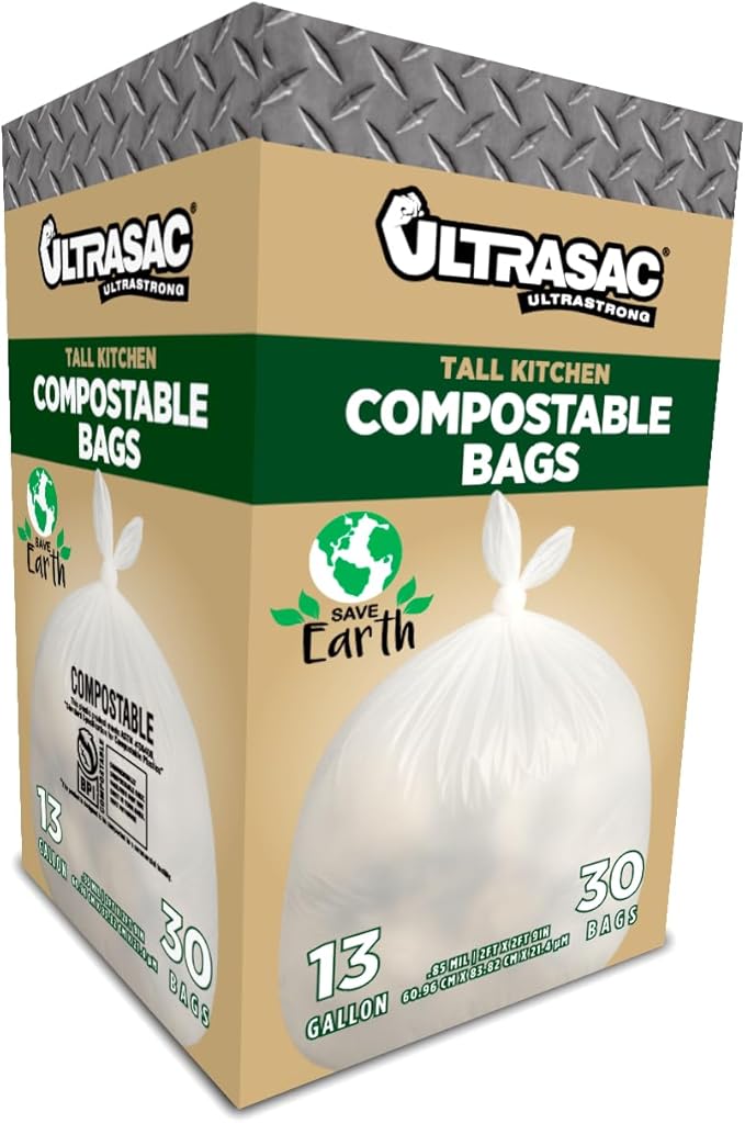 Ultrasac 13 Gallon 0.85 MIL Clear Compostable Trash Bags - 24" x 33" - Pack of 30