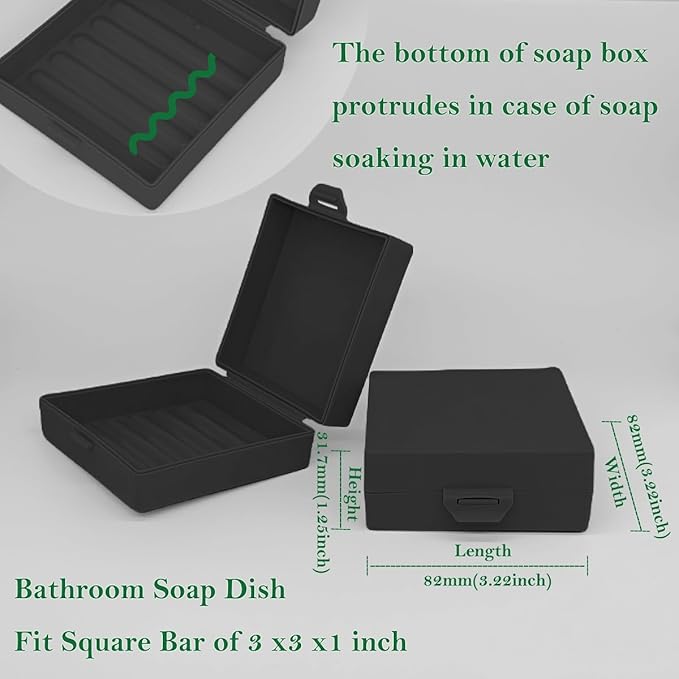 Square Soap Dishes Holder for Shower Travel Soap Container with Lid Lightweight Waterproof Soap Box for Dr. Squatch Men's Soap Bar for Traveling Toiletry Gym Bathroom (Black)