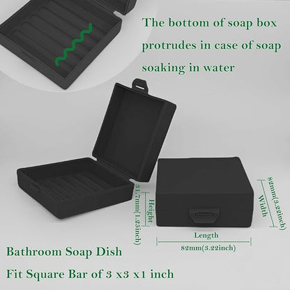 Square Soap Dishes Holder for Shower Travel Soap Container with Lid Lightweight Waterproof Soap Box for Dr. Squatch Men's Soap Bar for Traveling Toiletry Gym Bathroom (Black)
