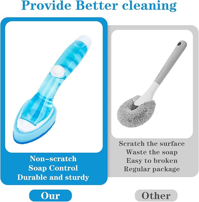 6 Pcs Dishwasher Sponge Dishwand Refills Scrubber Sponges Non Scratch Head Replacement for Dish Wand Heavy Duty Scrub Dots Brushes Soap Control Dispenser Scrubber Pads for Kitchen Cleaning