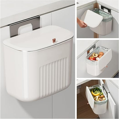 Kitchen Hanging Trash Can with Lid, Compost Bin for Counter Top or Under Sink, 1.85 Gallon/7L Hanging Garbage Trash Can for Kitchen RV Bathroom Office