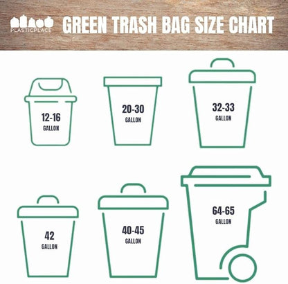 Plasticplace 64-65 Gallon Trash Can Liners for Toter │ 1.5 Mil │ Green Heavy Duty Garbage Bags │ 50” x 60” (50 Count) (W65LDGTL)