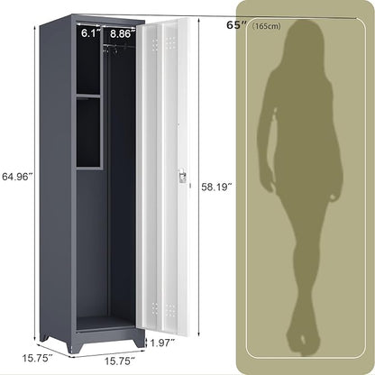 Metal Garage Storage Cabinet,Broom Closet Storage Cabinet,Utility Closet Cabinet for Garage,Office,Gym,Grey-White