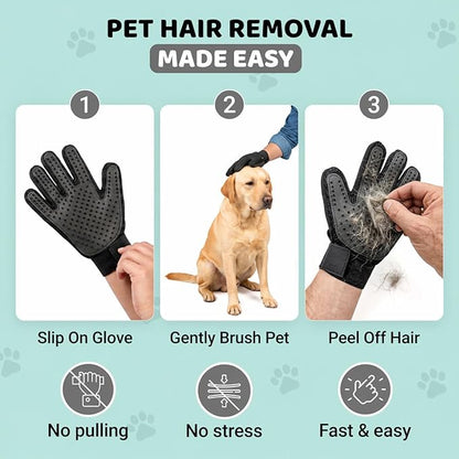 Pet Hair Remover Roller with 2 Grooming Gloves Reusable Lint Remover for Dogs and Cats (Gray)