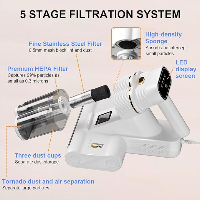 Mattress Vacuum Cleaner with UV-C Light 16Kpa Suction & 80000 rpm Double Brushrolls & Triple Cup, Heating & Ultrasonic & 2 Speeds & Widened Suction Port, Anti-Allergen Bed Vacuum Cleaner (Gold)