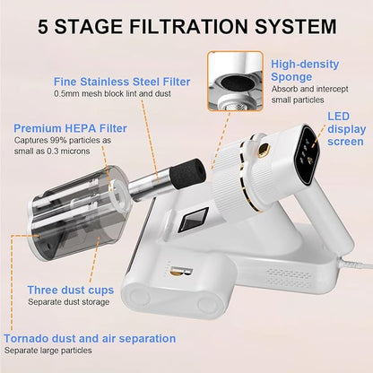 Mattress Vacuum Cleaner with UV-C Light 16Kpa Suction & 80000 rpm Double Brushrolls & Triple Cup, Heating & Ultrasonic & 2 Speeds & Widened Suction Port, Anti-Allergen Bed Vacuum Cleaner (Gold)