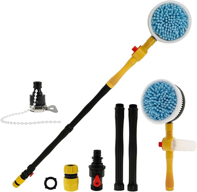 Auto Rotating Car Wash Brush Multifunctional Car Foam Cleaning Kit with 360° Spin Head Portable Chenille Car Scrub Brush High Pressure Cleaning Tool Long Handle for Home Car ZHAZHAMO