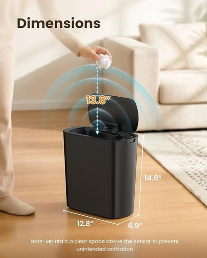Cesun Motion Sensor Trash Can, 5 Gallon Automatic Bathroom Garbage Can with Lid, Touchless Smart Plastic Slim Wastebasket for Bathroom, Office, rv, Bedroom, Living Room, Black