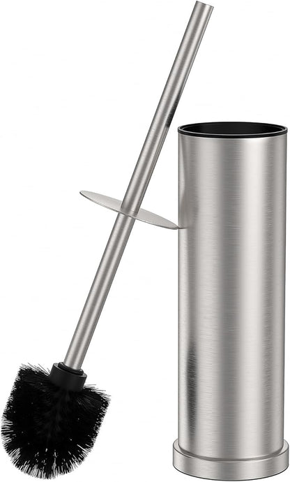 Stain Nickel Toilet Brush and Holder Set，Stainless Steel Heavy Duty Toilet Bowl Brush，Extra Long Handled Modern Toilet Cleaner Brush with Replaceable Head, Removable Inner Bowl, and Splash Protection