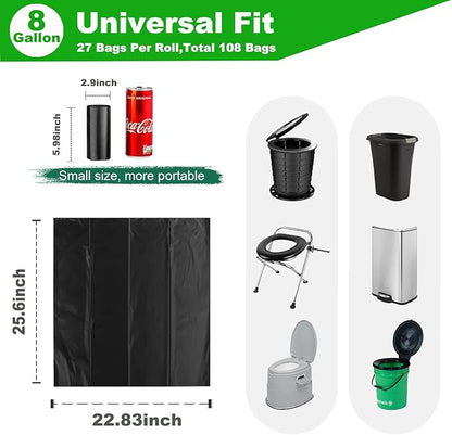108 Portable Toilet Bags, TALTBREX 8 Gallon Biodegradable Camping Toilet Bags for Portable Potty, Thickened Compostable Trash Bags Toilet Waste Poop Bags for 5 Gallon Bucket Toilet Liner Travel Car