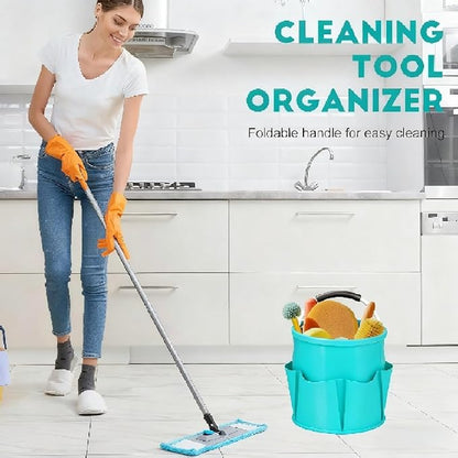 Cleaning Caddy for Cleaning Supplies,17L Cleaning Supply Caddy with Handle Foldable Cleaning Supplies Organizer Bucket Cleaning Products Organizers for Home, Garden (Lake Blue)