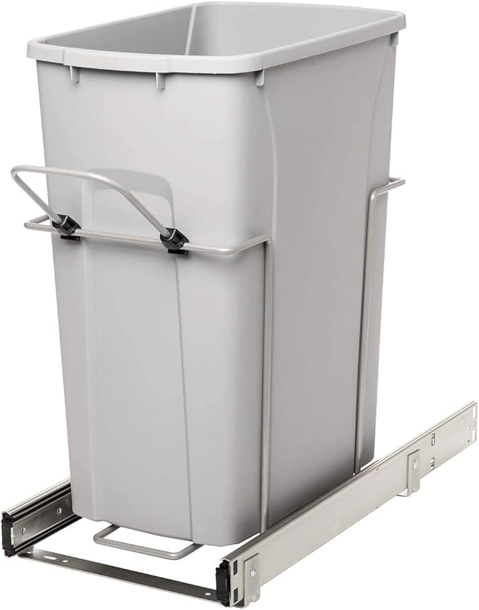 Knape & Vogt RS-PSW10-1-29-R-P in-Cabinet, 18.80 9.3 19-Inch Pull Out Trash Can, Platinum
