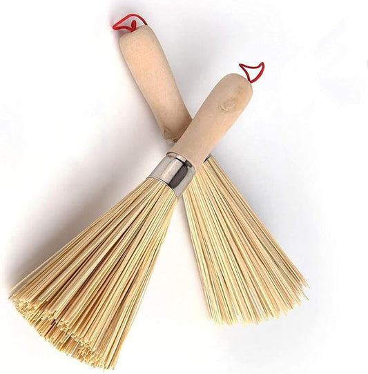 2 Pack Natural Bamboo Wok Brushes,Bamboo Kitchen pan Brush,Kitchen Cleaning Brush,for Cleaning Dishes, Sink