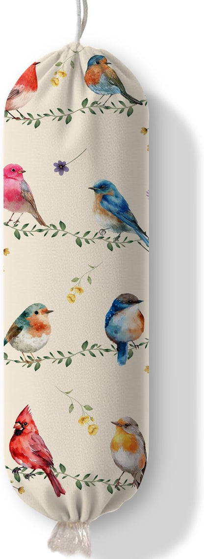 Bird Plastic Bag Holder, Wall Mount Organizer Reusable Hanging Canvas Grocery Bags, Bird Hanging Plastic Bag Dispenser for Kitchen Home Pantry Decor, Birds Shopping Bags Storage Dispenser