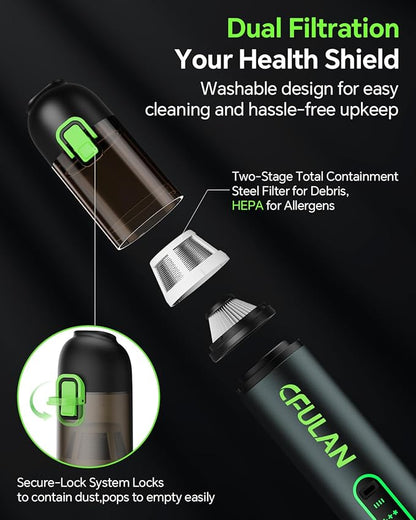 Car Vacuum Portable Cordless, 21000Pa 4-in-1 Handheld Mini Vacuum Cleaner with 8 Attachments, 3 Suction Modes, One-Touch Empty, Type-C Charge, Hand Vacuum for Car, Home, Keyboard, Small Job