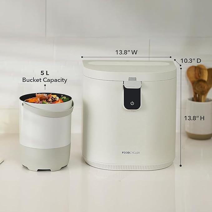 Food Cycler Eco 5 Award-Winning Kitchen Food Recycler | Indoor Composter Bin Alternative | Electric Countertop Food Disposer with Odorless 5L Indoor Food Waste Bin for Easy Waste Management | White