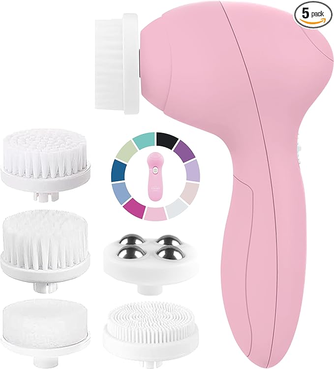 Facial Cleansing Brush Face Scrubber Exfoliating Cleaning Skin Care Cleanser Wash Women Girls Electric Beauty Powered Exfoliator Skincare Spin Tools Scrub Washer Self Care by VISOFO (Rose Quartz)