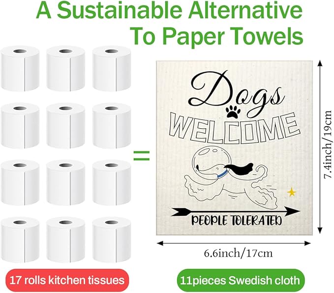 Swedish Dishcloths for Kitchen | 6 Pack Floral Reusable Paper Towels Washable | Swedish Dish Towels | Non-Scratch Cellulose Sponge Cloths | No Odor, Biodegradable Cleaning Cloths, Dogs