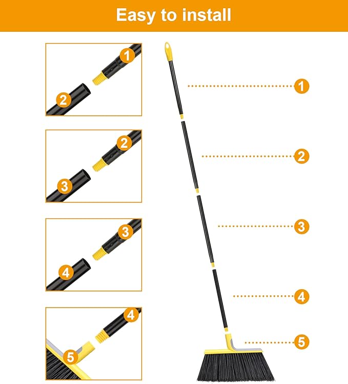 4 Packs Outdoor Broom for Floor Cleaning with 58" Long Handle, Heavy-Duty Commercial Brooms for Sweeping Indoor Outdoor Courtyard Restaurant Garage Patio Decks Mall Market Kitchen Office Lobby Shop