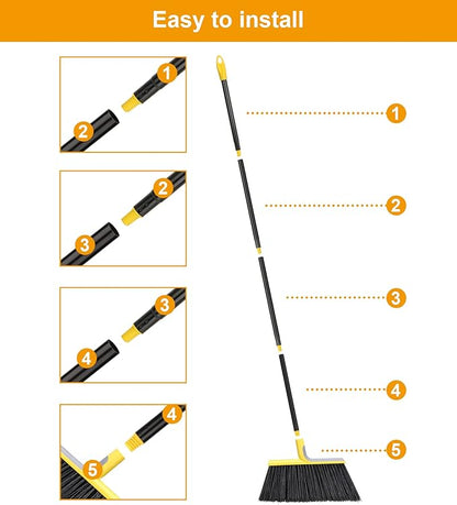 4 Packs Outdoor Broom for Floor Cleaning with 58" Long Handle, Heavy-Duty Commercial Brooms for Sweeping Indoor Outdoor Courtyard Restaurant Garage Patio Decks Mall Market Kitchen Office Lobby Shop
