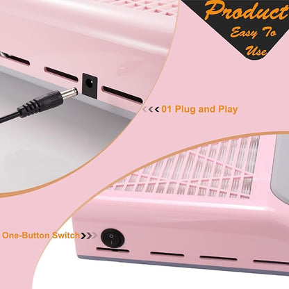 Professional Nail Dust Collector Machine - 80W Powerful Vacuum Cleaner with Multiple Tool Kits - Low Noise Pink