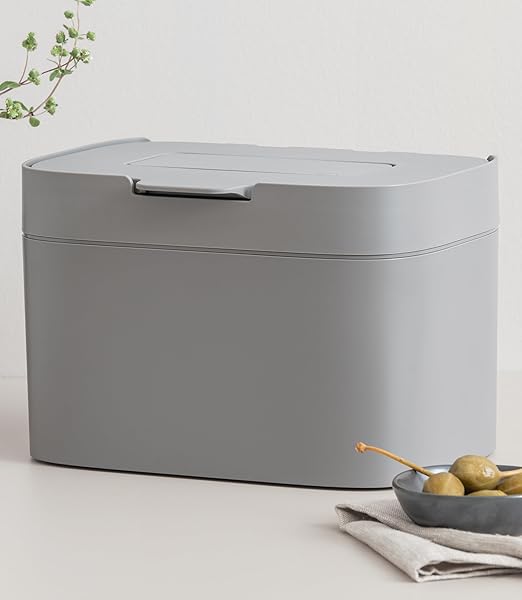 KAZAI. Compost Bin Kitchen 'Elin' | 1.2 GAL / 4.5L Countertop Compost Bin with Lid & Carbon Filter | Odor-Free, Dishwasher Safe, with Inner Bucket | Small Indoor Kitchen Composter | Stone-Gray