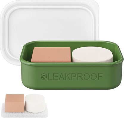 Quatish Large Leakproof Travel Soap Case, Solid Shampoo Bar Holder, Silicone Soap Box with Draining Layer, Enhanced Soap Container, Suitable for Camping, Gym, Bathroom, Outdoor Essentials, Green