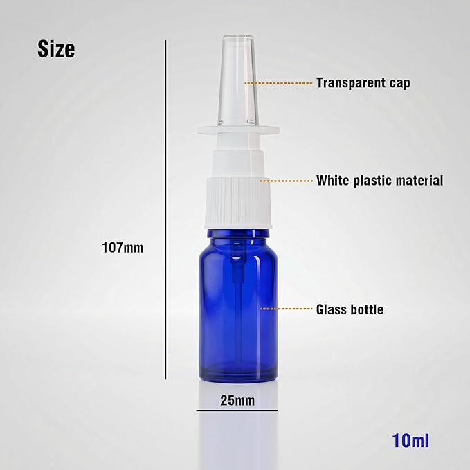 6PCS 10ML Glass Nasal Spray Bottles, Blue Empty Travel Sized Nose Sprayer Bottle,Refillable With Fine Mist Narsal Squeeze bottle,Nose Sprayer Nasal Cleanser with Funnel (10ml blue 6pcs)