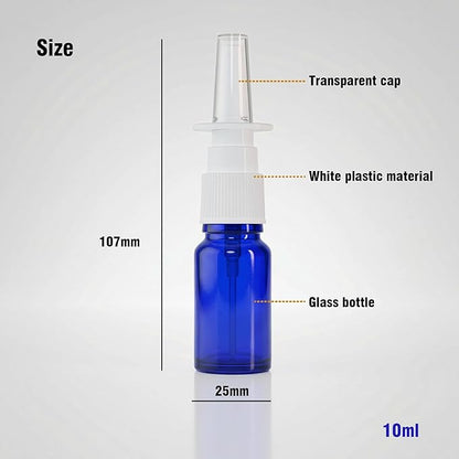 6PCS 10ML Glass Nasal Spray Bottles, Blue Empty Travel Sized Nose Sprayer Bottle,Refillable With Fine Mist Narsal Squeeze bottle,Nose Sprayer Nasal Cleanser with Funnel (10ml blue 6pcs)