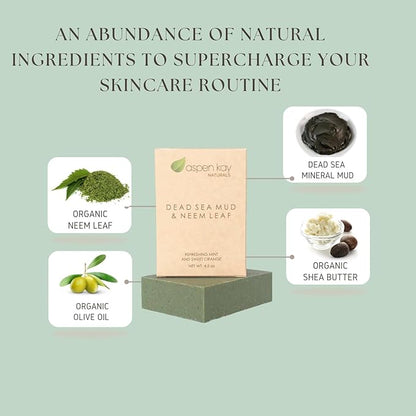 Aspen Kay Naturals Dead Sea Mud and Neem Soap - With Organic Shea Butter & Olive Oil. A Wonderful Neem Face Wash for all Skin Types. Handmade Soap - Made in USA. (3 pack)