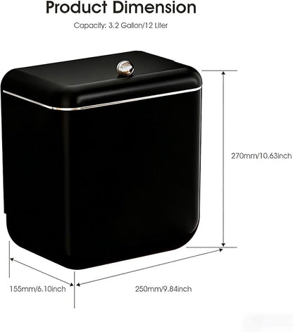 Large 3.2 Gallon Compost Bin, Under Sink Trash Can with Lid, Hanging Waste Cabinet for Office Kitchen Cupboard Bathroom Bedroom, Both Black